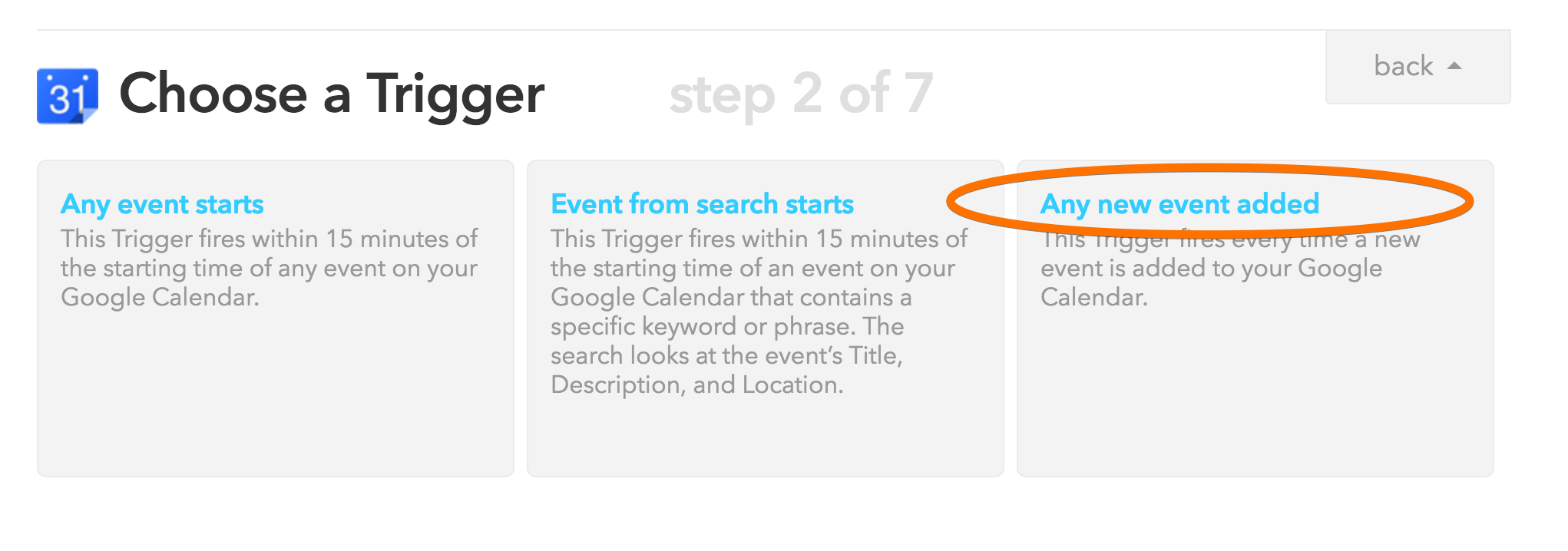 IFTTT set a calendar trigger