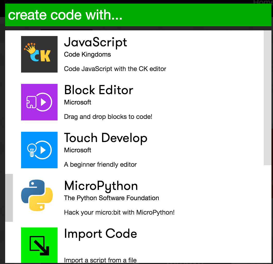 Microbit main screen