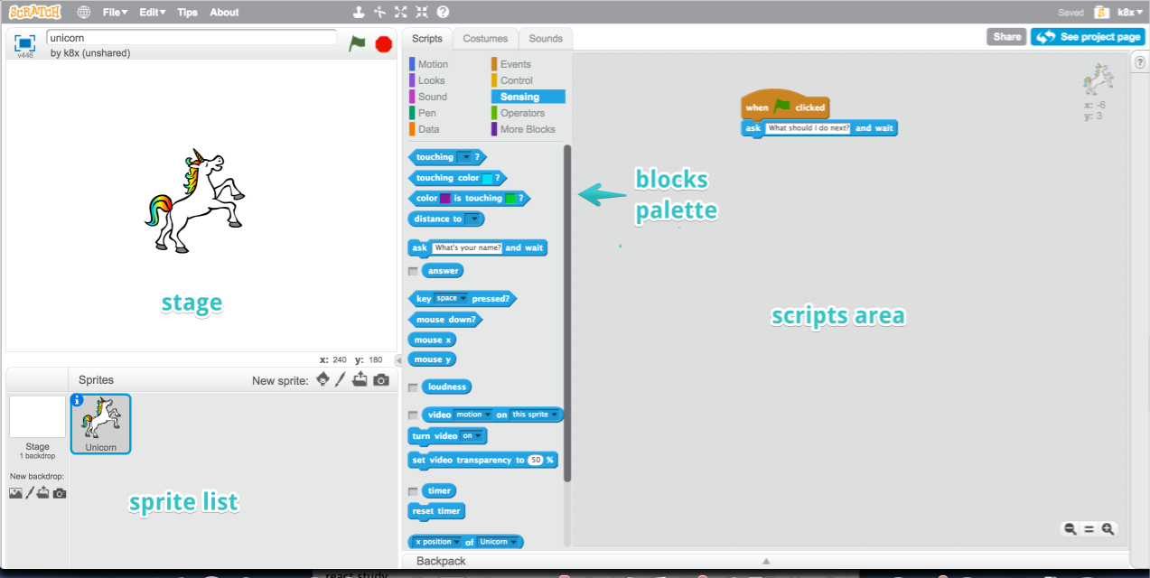 The scratch editor interface
