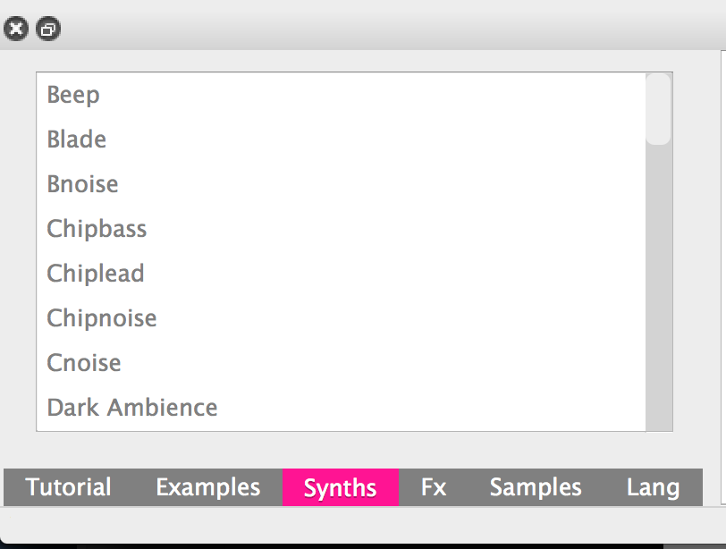 Sonic Pi synth options