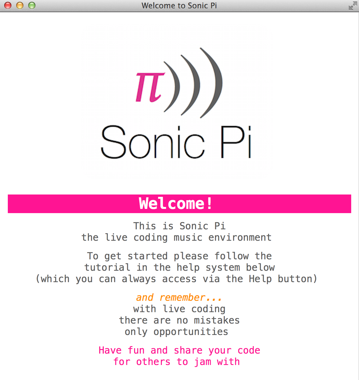 Sonic Pi welcome